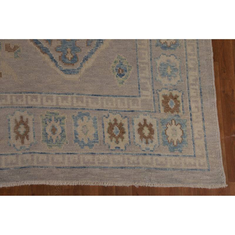 Hand Knotted Oriental 100% Wool Carpet Transitional Geometric Greys & Charcoal Oushak Area Rug - 12' 2'' X 9' 4''