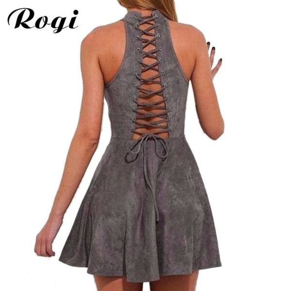 Shop Rogi Hot Backless Lace Up Bandage Dress 2017 Summer Casual A