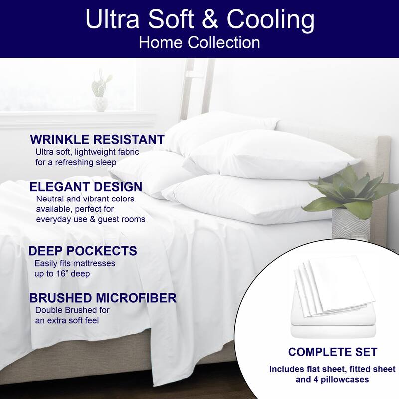 Premium Home Collection Microfiber Soft Cooling Bed Sheet Set - 6 Piece Set