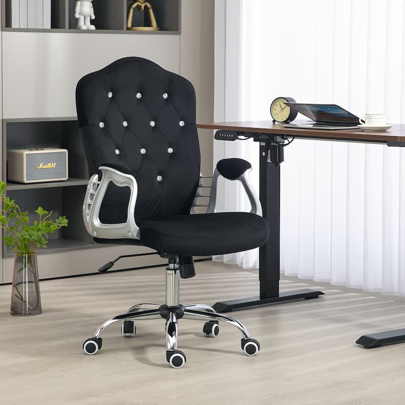 Vinsetto Home Office Chair, Computer Chair, Button Tufted Desk Chair with Swivel Wheels, Adjustable Height, and Tilt Function - Black