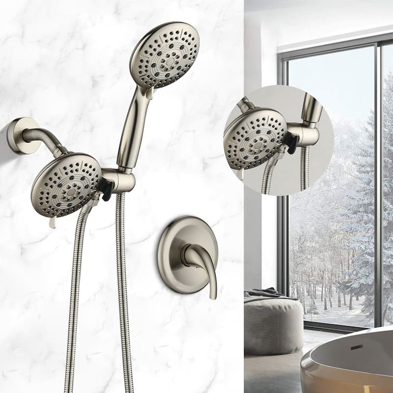 Rainfall Shower Head and Handheld Shower Faucet with Brass Valve Rough-In - Brushed Nickel
