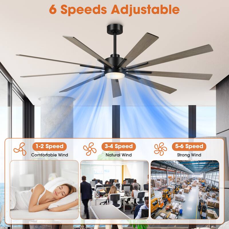72" Farmhouse Black Integrated LED Windmill Ceiling Fan with Light and Remote