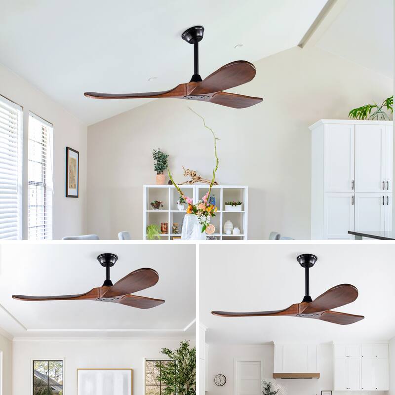 52 Inch Ceiling Fans Without Lights,Solid Wood Ceiling Fan with Remote Control and DC Motor,Ceiling Fan no Light with 3 Blades