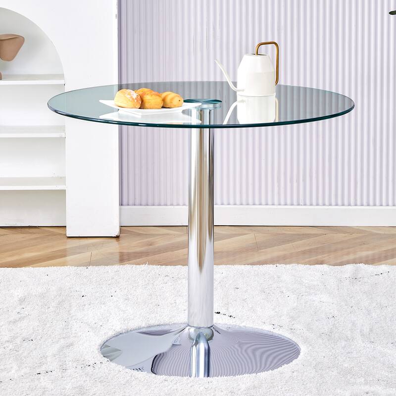 Roomfitters Round Glass Dining Table with 35 Inch Top and Gold Metal Legs for Dining or Meeting Spaces