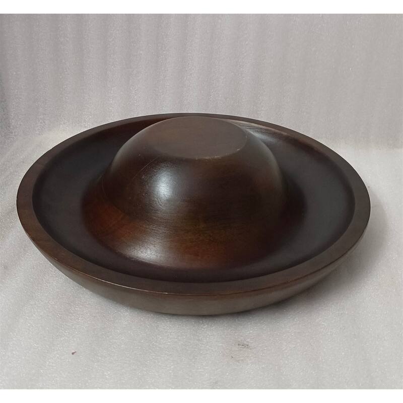 Lg Round Turned Serving Bowl Dark Walnut Dia 12" - DARK WALNUT - DARK WALNUT