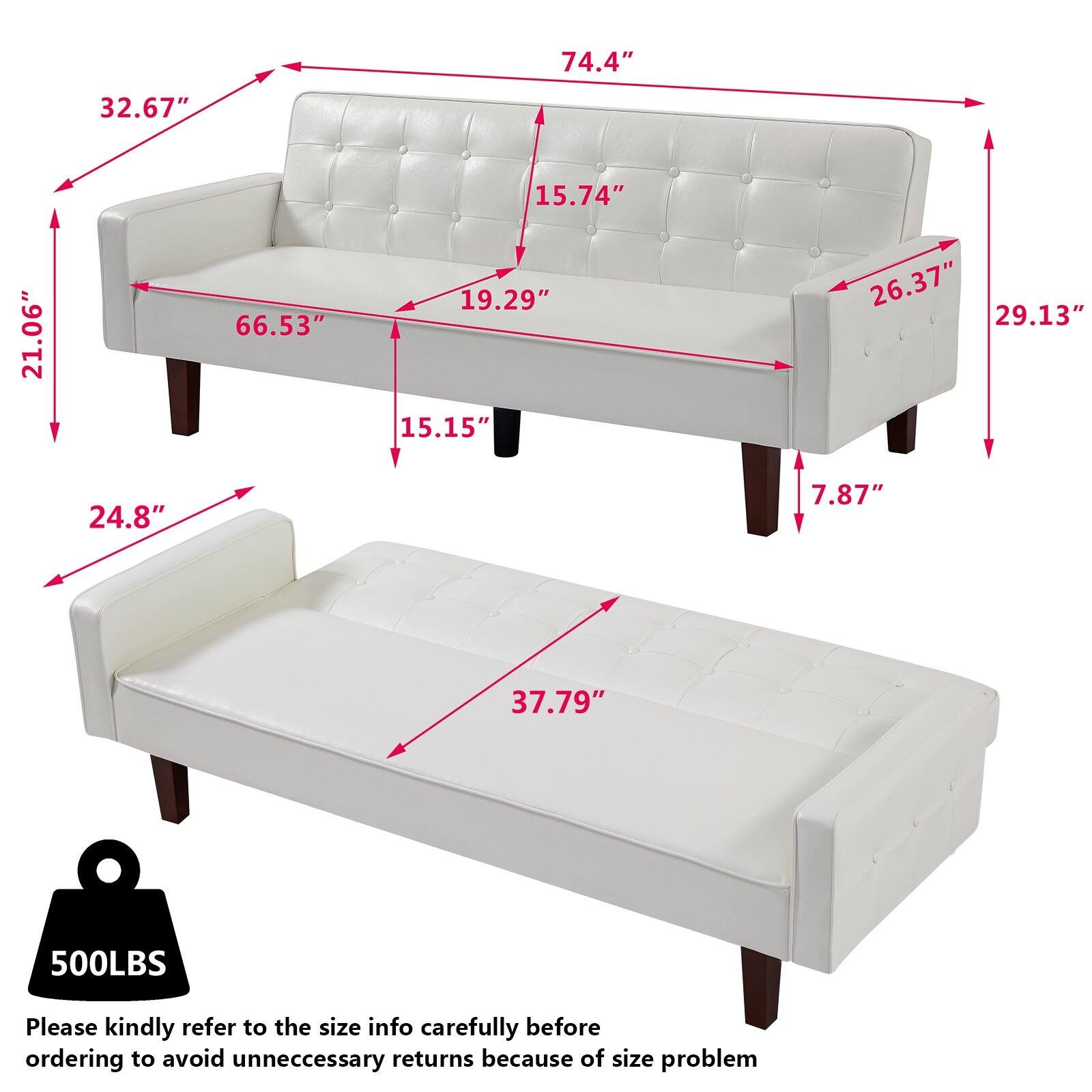 PU Futon Sofa Couch for Living Room Convertible Faux Leather