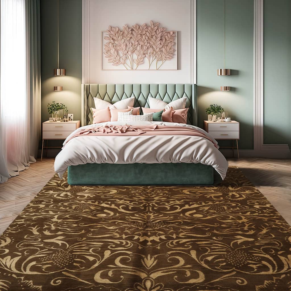 Hand Knotted Olive Tibetan Wool & Silk Transitional Oriental Area Rug - 8' x 10'