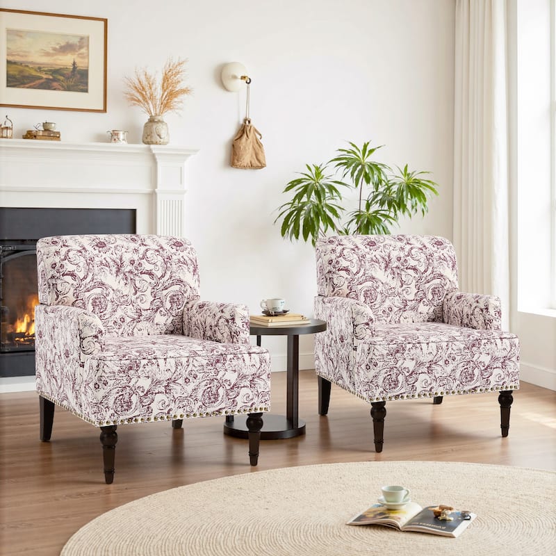 2 Set Upholstered Accent Chairs Nailhead Trim Armchairs