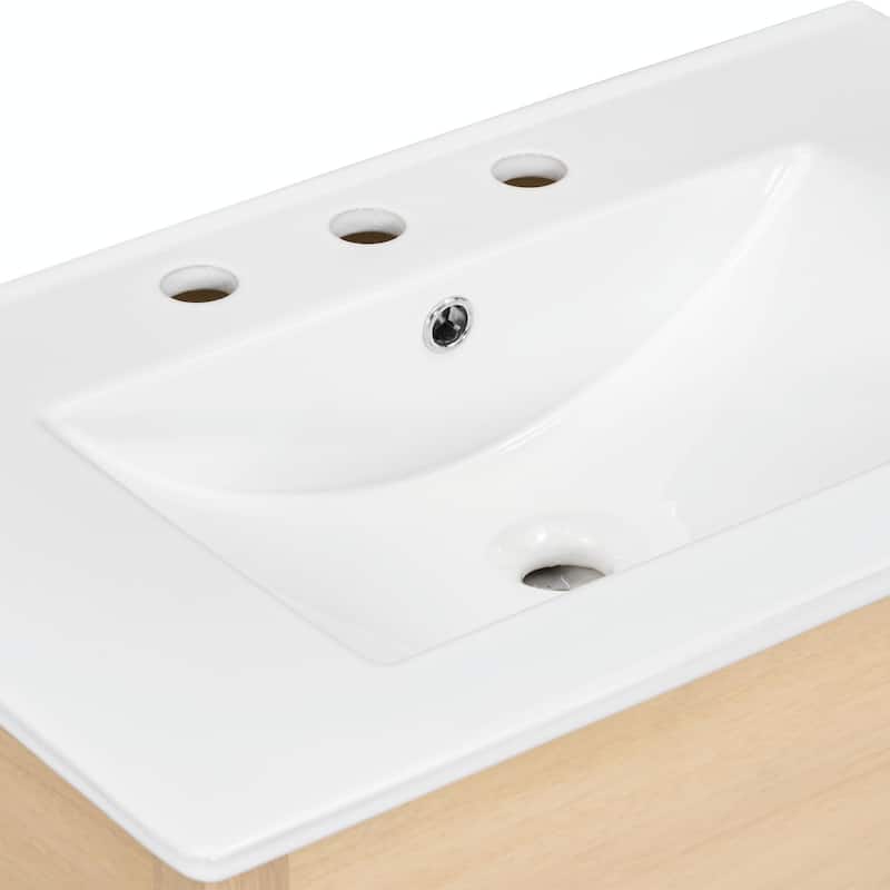30" Bathroom Vanity with Sink Top, Open Storage Shelf, Two Drawers
