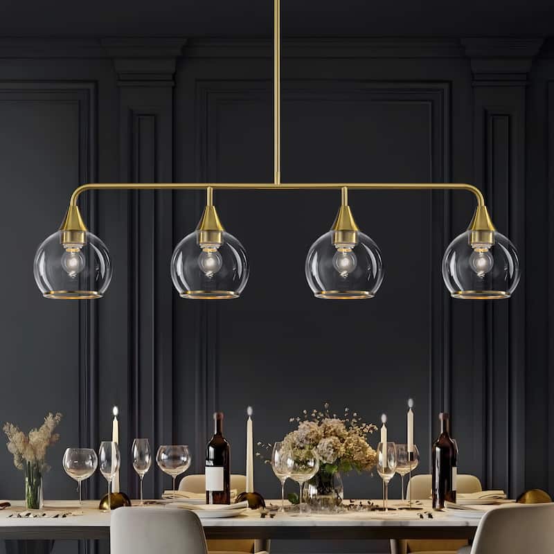 Starsky 4-Light Linear Clear Glass Globe Pendant for Kitchen Island, Modern Adjustable Chandelier