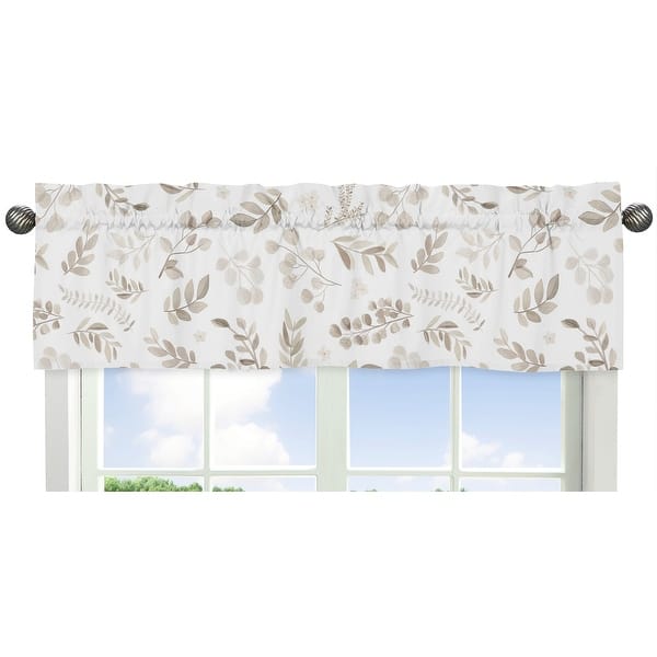 slide 2 of 4, Floral Leaf Window Curtain Valance - Ivory Cream Beige Taupe White Gender Neutral Boho Watercolor Botanical Flower Woodland