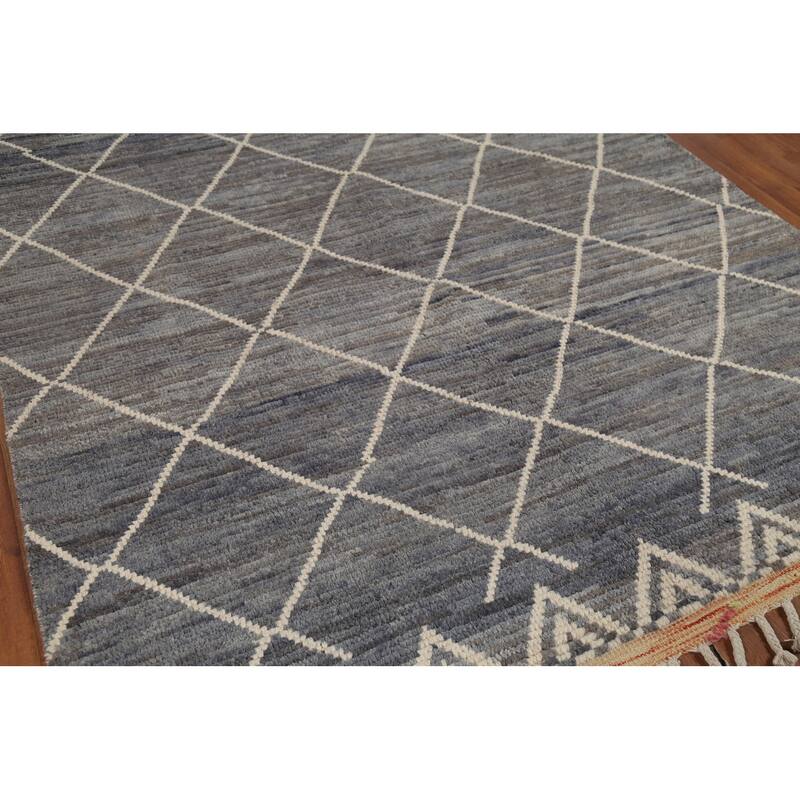 All-Over Trellis Moroccan Area Rug Hand-Knotted Wool Carpet - 6'0"x 9'10"