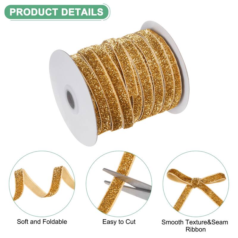 1 Pack Metallic Glitters Velvet Ribbon,3/8"x50 Yards for Gift - Orange