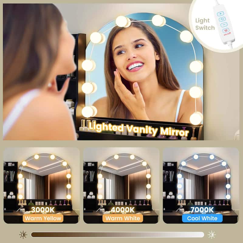 Costway Vanity Set with Mirror and Lights Dressing Table and Chair 4 - See Details