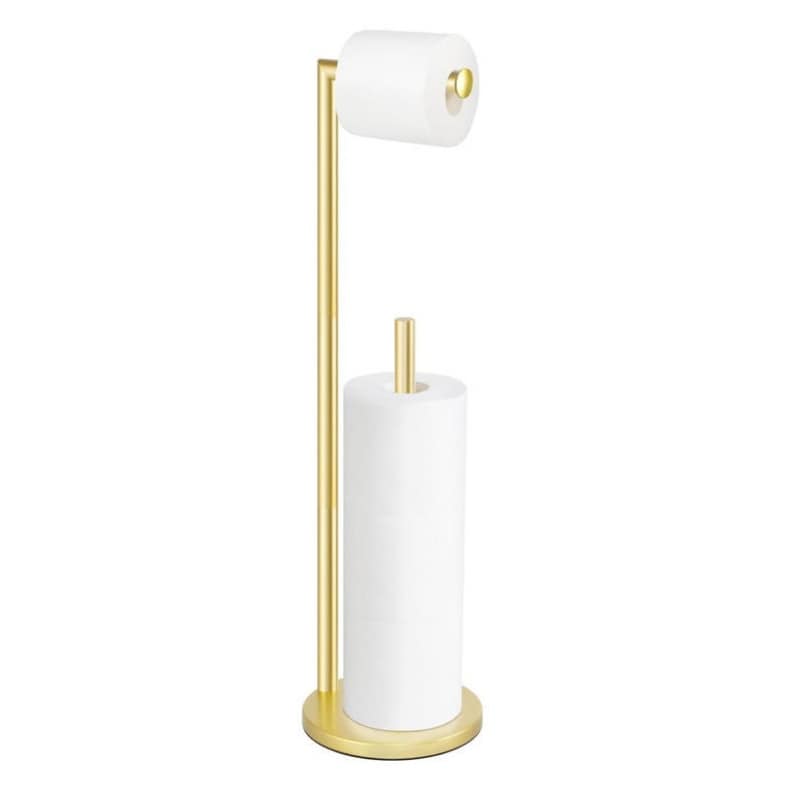 Brushed nickel floor-standing toilet paper holder