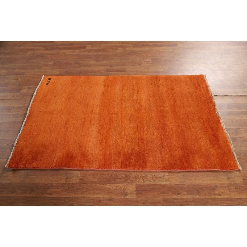 Orange Modern Gabbeh Foyer Rug Solid Hand-Knotted Wool Carpet - 3'1" x 4'11"