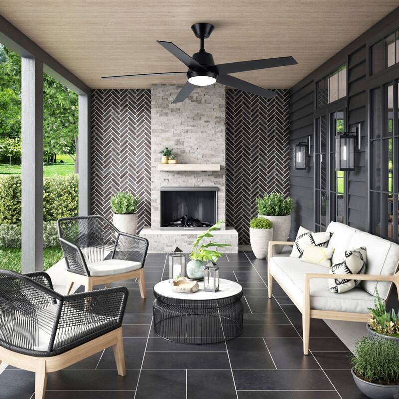 Vaczon 52-inch Modern Black Plywood Integrated LED Ceiling Fan with Light and Remote