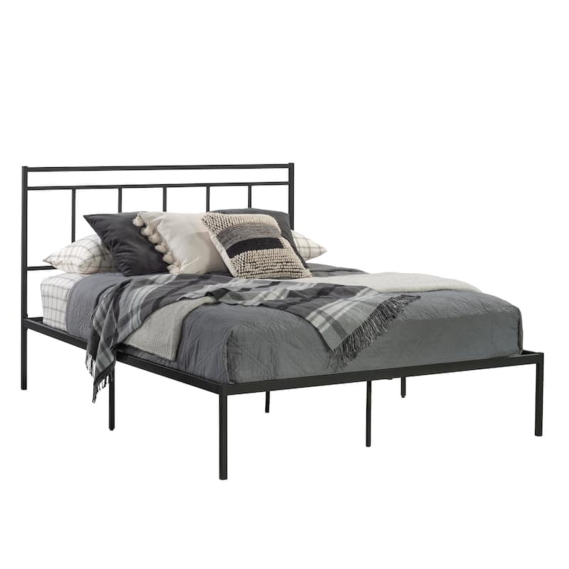 Modern Queen Bed Frame with Headboard, Black Finish