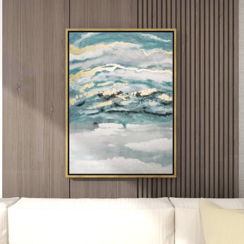 Canvas Leaf Living Room Framed Wall Art with Silver Frame