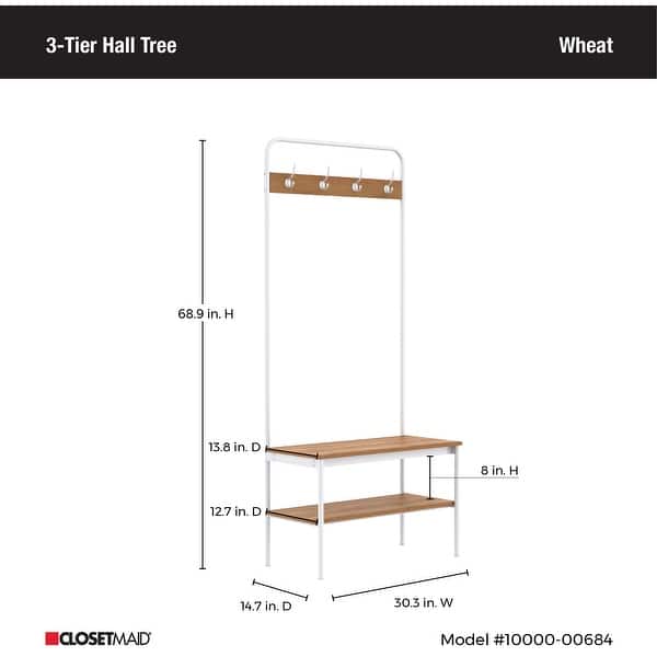 ClosetMaid Entryway Bench with 4 Hooks & Shoe Storage Shelf Bed Bath