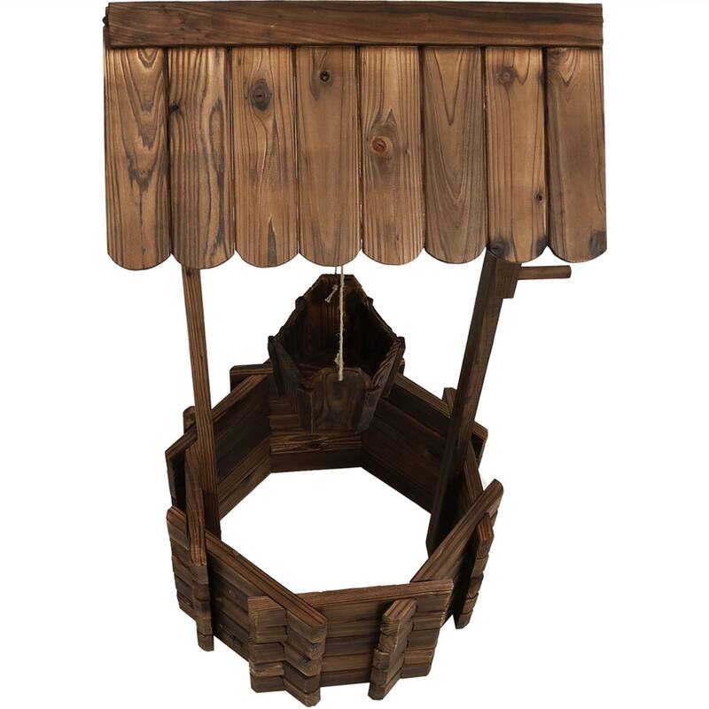 2-Tier Wooden Wishing Well Garden Planter Outdoor Patio Garden - 45"