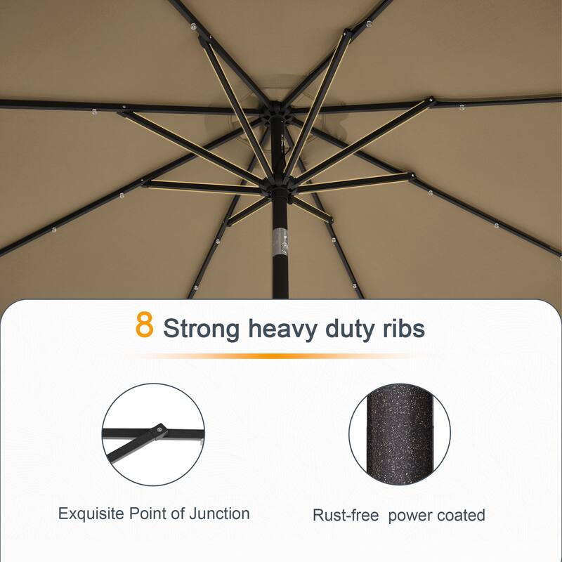 LIVOOSUN 9Ft Patio LED Market Umbrella Outdoor Table Steel Umbrella