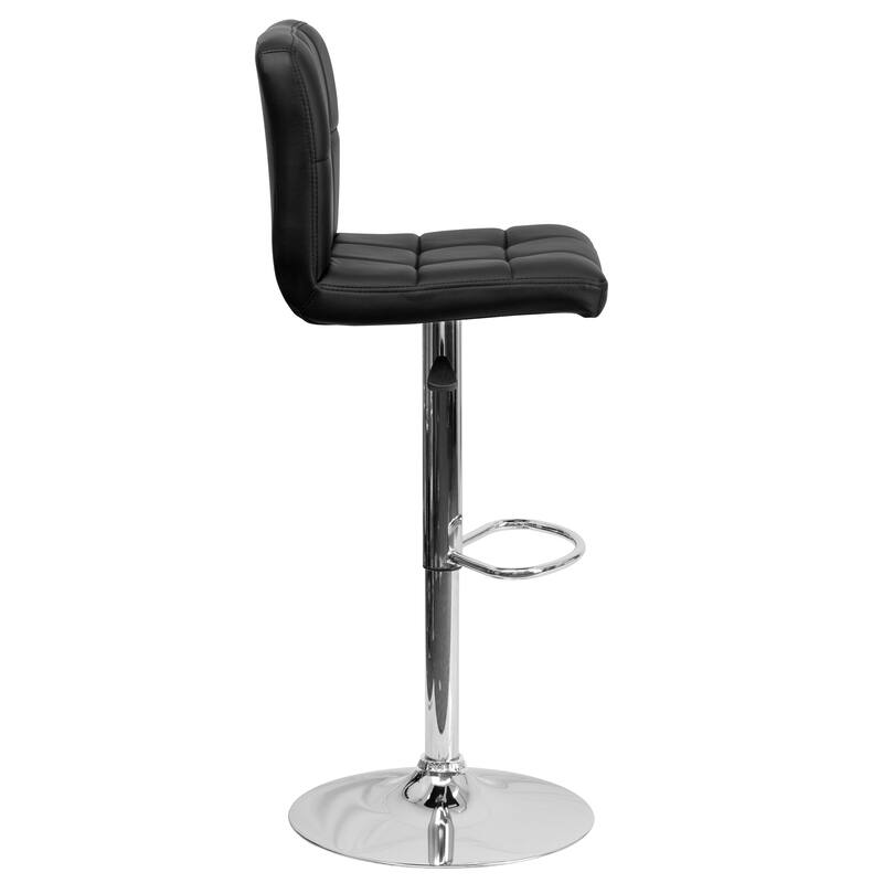 Contemporary Quilted Vinyl Adjustable Height Barstool with Chrome Base
