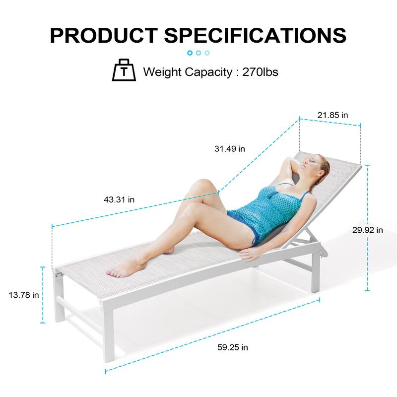 Outdoor Adjustable Aluminum Chaise Lounge Chairs for Patio Pool Terrace - See Picture