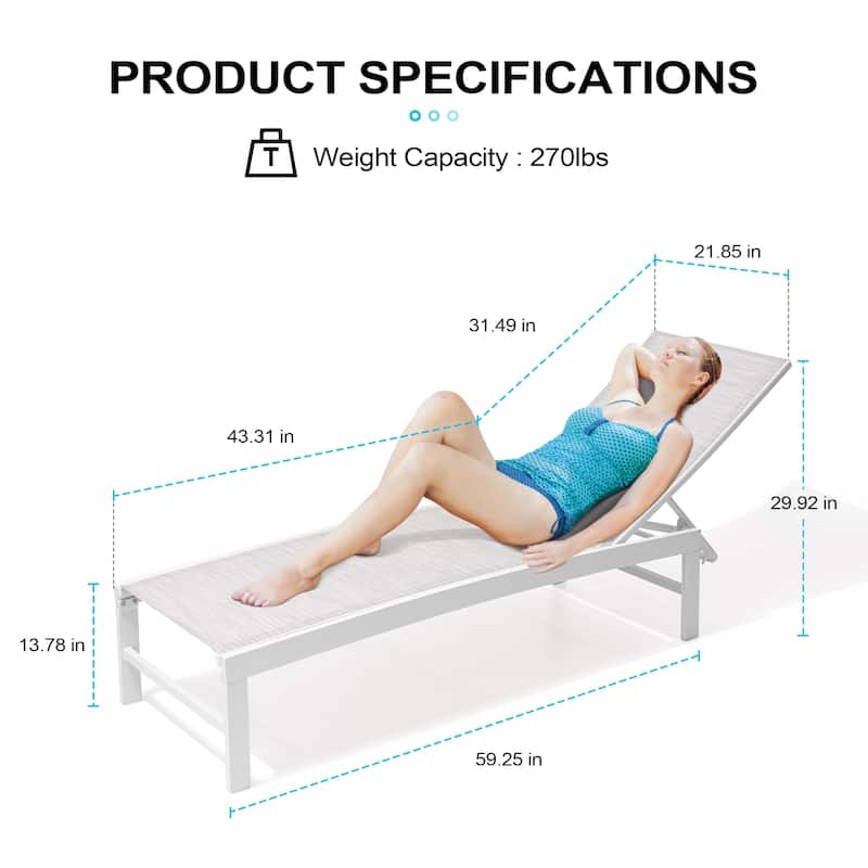 Outdoor Pool Lounger Aluminum All-weather Adjustable Chaise Lounge Chair - See Picture