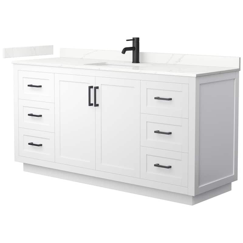 Wyndham Collection WCF292966S-QTZ-UNSMXX Miranda 66" Free Standing - White / Giotto Quartz Top / Matte Black Hardware