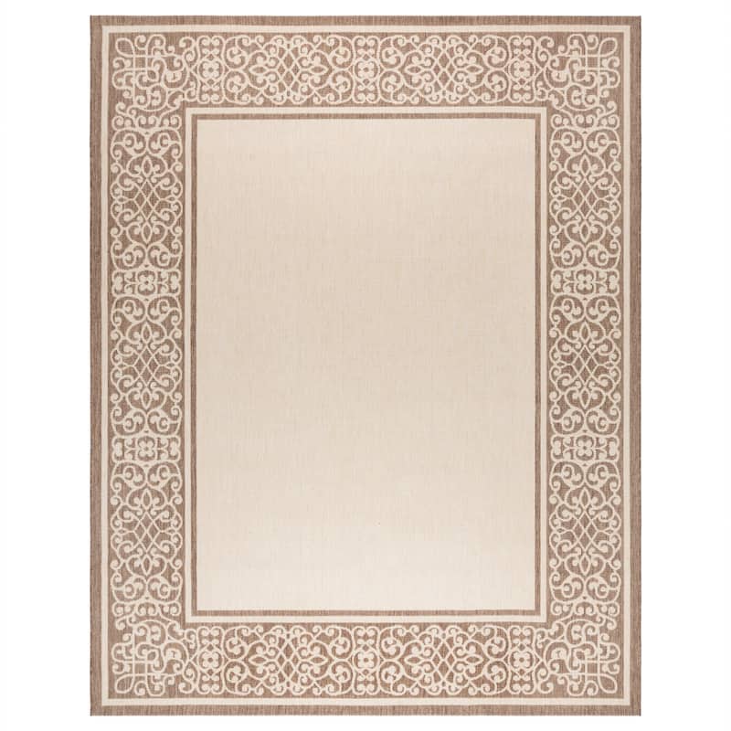Gertmenian Paseo Tedo Sand/Havana Transitional Scroll Boarder Indoor/ Outdoor Area Rug