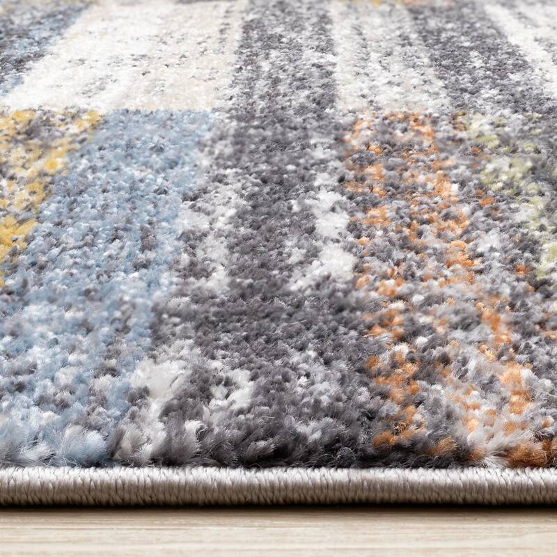 Solace Collection - Soft Low-Pile Distressed Lines Area Rug