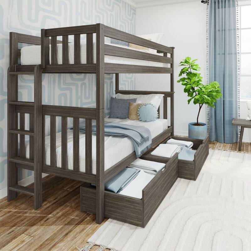Max and Lily Twin over Twin Bunk Bed with Ladder and Storage Drawers - Clay