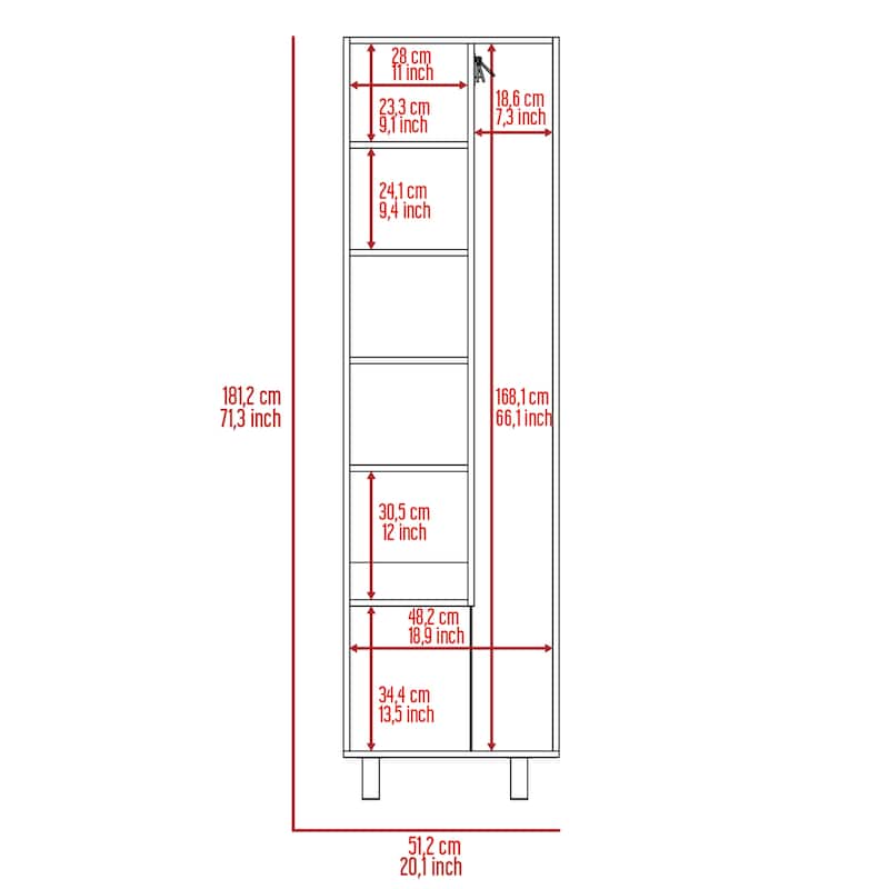FM Furniture Norway Broom Closet Pantry with 5 Shelves