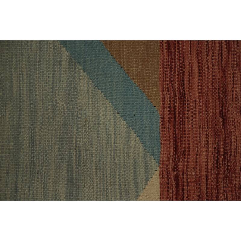 Hand Woven Oriental 100% Wool Carpet Southwestern Modern Multi-Colored Kilim Runner Rug - 9' 10'' X 2' 7''