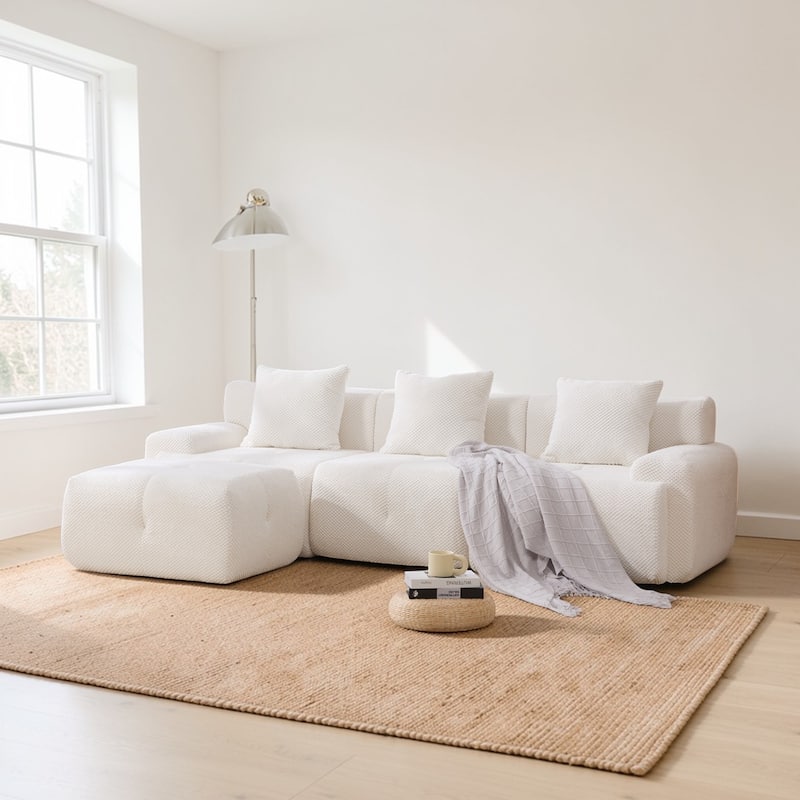 104.3" Modular L-Shaped Sectional Sofa, 4-Piece Oversized 3-Seater Cloud Couch with Ottoman, Tufted Deep Seat & 3 Pillows