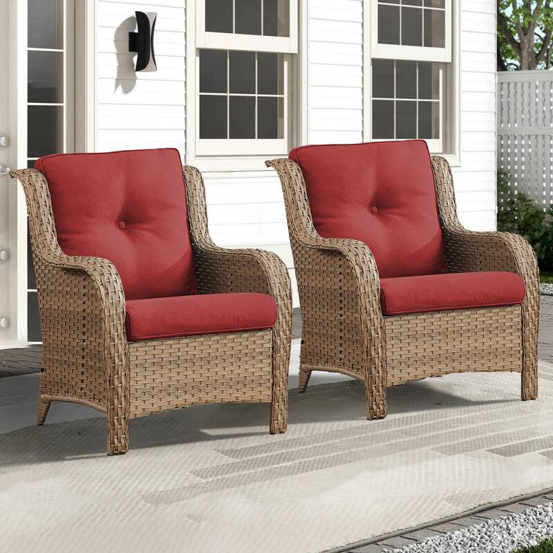 Outdoor Wicker High Back Club Chair Set of 2 - Red - Yellow