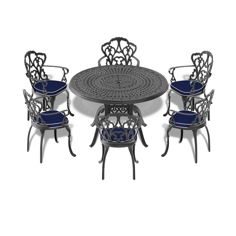 Cast Aluminum Patio Dining Table With Frame and Umbrella Hole