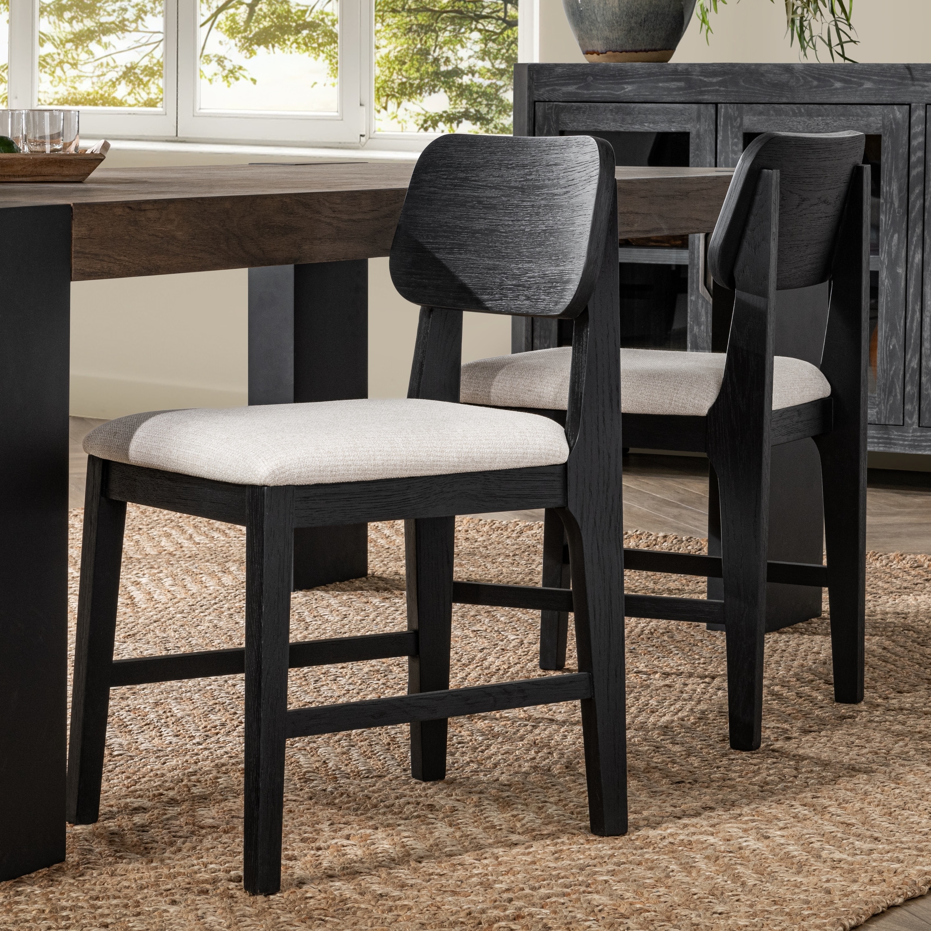 Classic Home Deavon Set of 2 Oak Wood Dining Chair in Black
