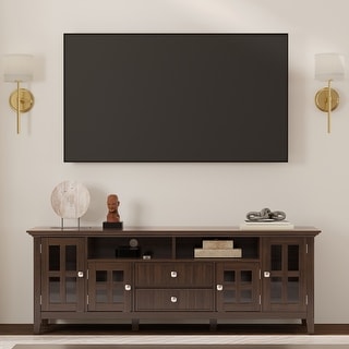 WYNDENHALL Normandy SOLID WOOD 72 inch Wide Transitional TV Media Stand in Brunette Brown For TVs up to 80 inches