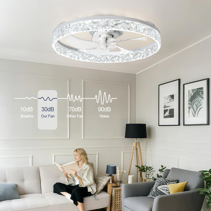 Low Profile Ceiling Fan with Light: 20-16 Inch, App Remote Control, Dimmable 3 CCT LED, 6 Wind Speeds, Ultra Quiet
