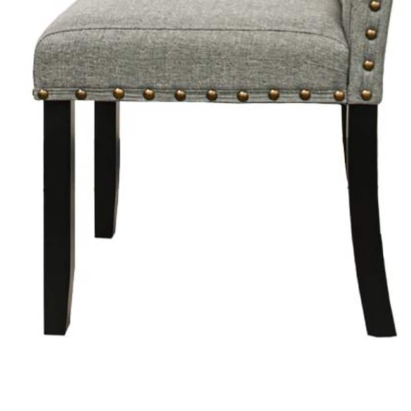Sie 25 Inch Dining Chair, Nailhead Trim, Padded Gray Upholstery, Black Wood