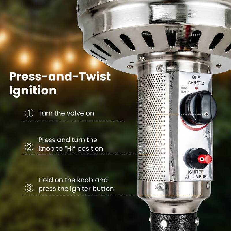 Gymax 50000 BTU Patio Propane Heater w/ Stainless Steel Burner & Safe