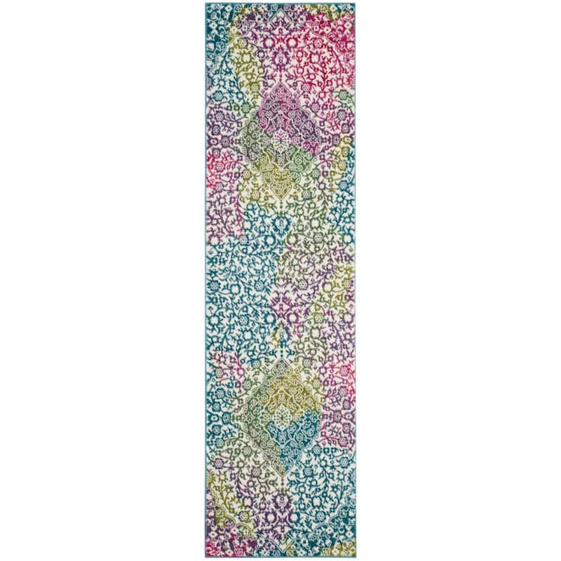 SAFAVIEH Watercolor Sierra Modern Abstract Medallion Rug - 2'3" x 8' Runner - Ivory/Fuchsia