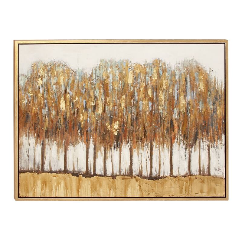 Canvas Tree Framed Wall Art with Gold Frame - Brown - Roche River Decor