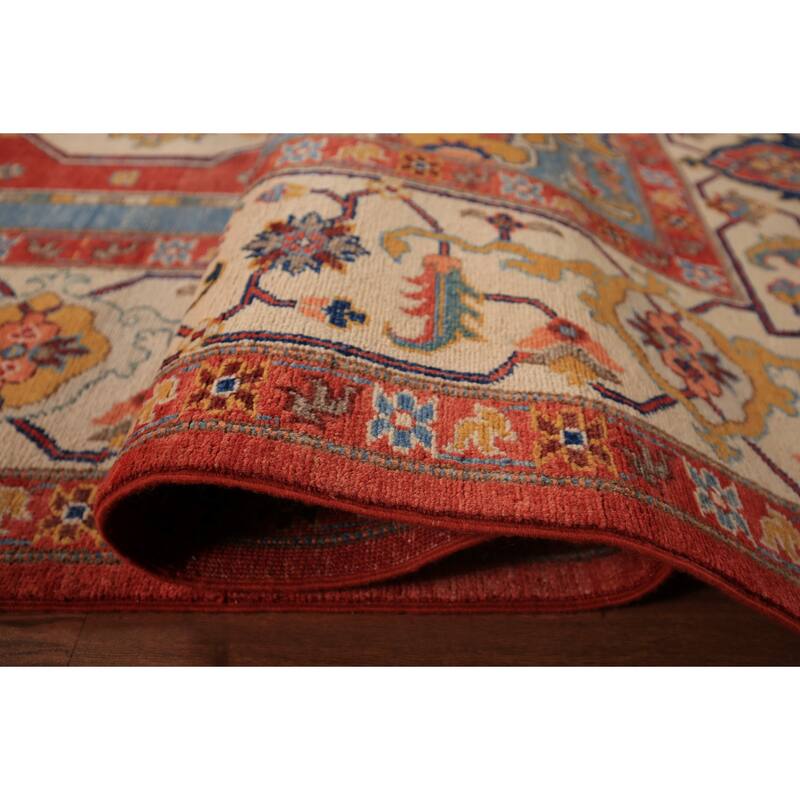 Vegetable Dye Heriz Serapi Area Rug Handmade Orange Wool Carpet - 9'2" x 11'10"