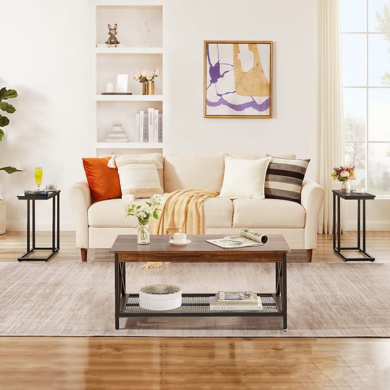 Javlergo 3-pieces Coffee Table Set for Living Room Wood Coffee Table and C End Tables Set - Black