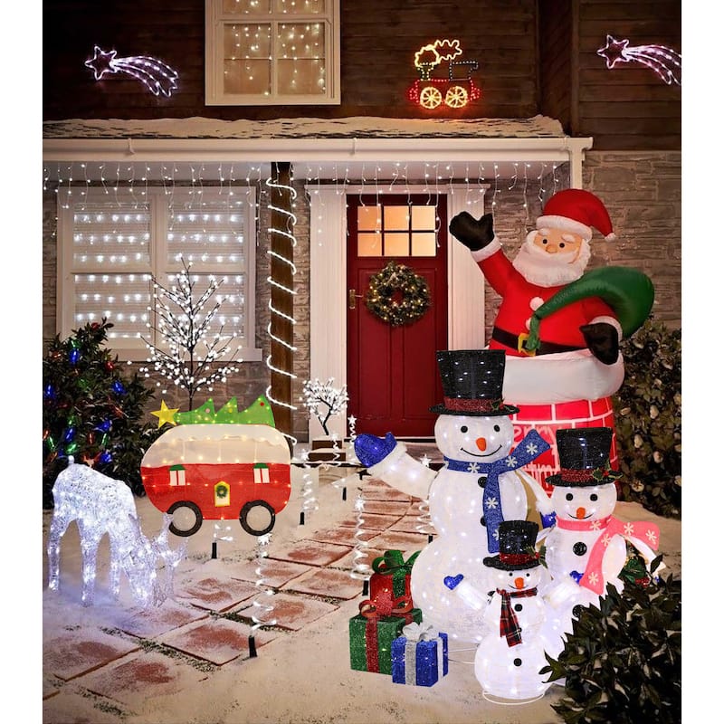 Set of 3 Snowman Family Lighted LED Winter Holiday Yard Decoration - White