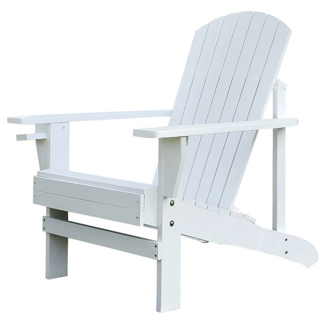 Outsunny Outdoor Classic Wooden Adirondack Deck Lounge Chair with Ergonomic Design & a Built-In Cup Holder