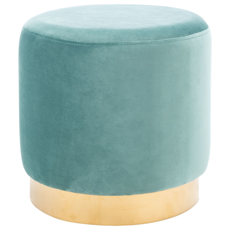 SAFAVIEH Jazlyn Round Ottoman - Seafoam/Gold